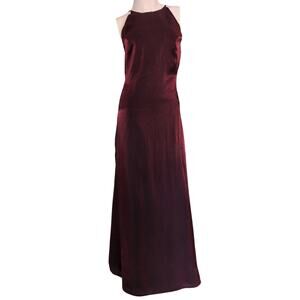 Y2K Halter Evening Gown Medium Open Back Satin Shimmer Vamp Fairy Grunge‎ Glam